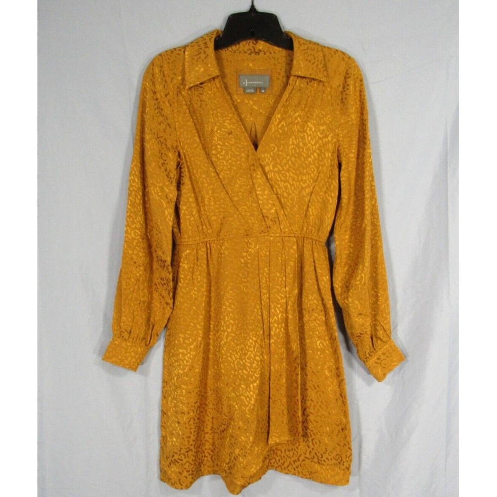 by ANTHROPOLOGIE Gold/Metallic LEOPARD PRINT Twill SURPLICE Blouson Dress Sz XXS
